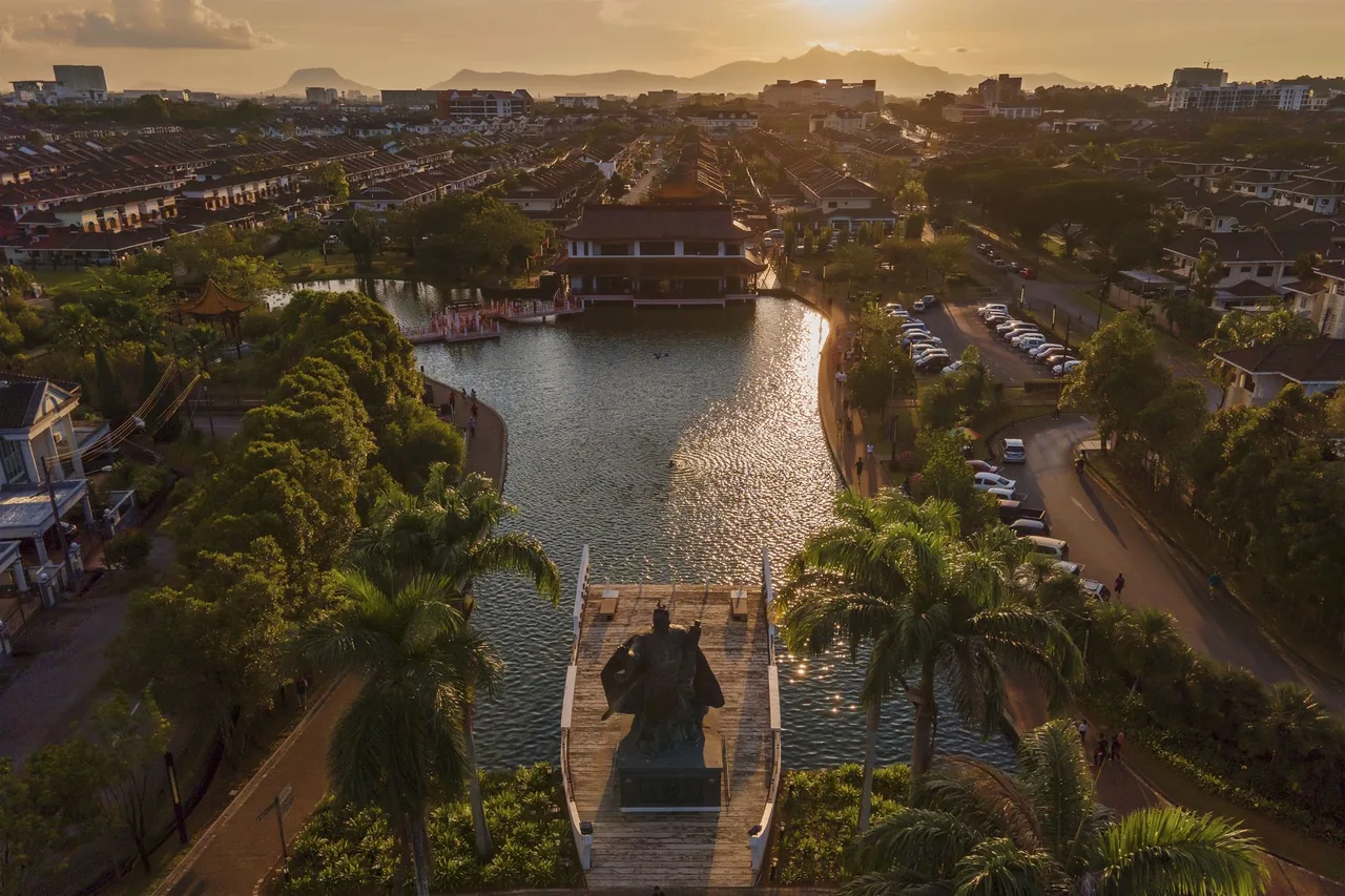 Aerial sunset view of Malaysia-China Friendship Park